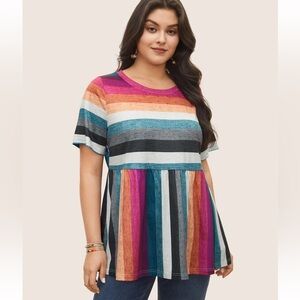 BloomChic Plus Size XL Color Striped Crew Neck Gathered T-shirt us14-16